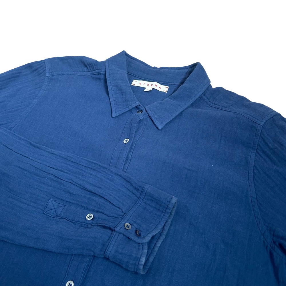 Xirena Beau Cotton Gauze Button Down Shirt Blue Womens Medium Made in USA
